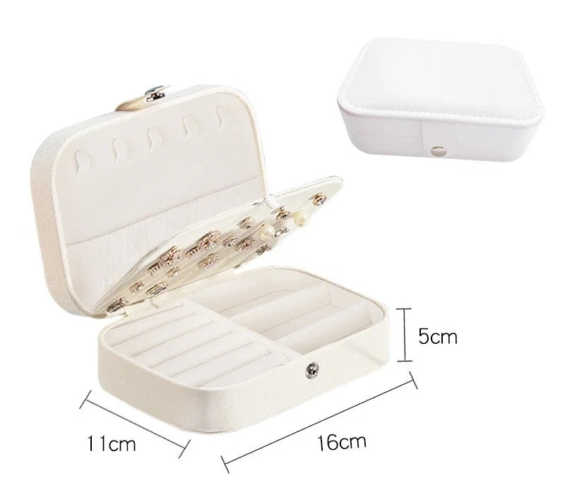 Elegant Travel Jewelry Organizer – Compact Leather Box with Zipper | Portable Case for Rings, Earrings, Necklaces & Accessories