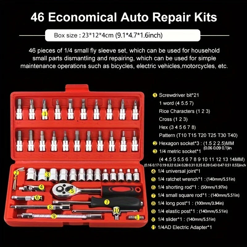 46-piece Professional Socket Wrench Tool Set | Bike Tool Kit | Car Tool Kit