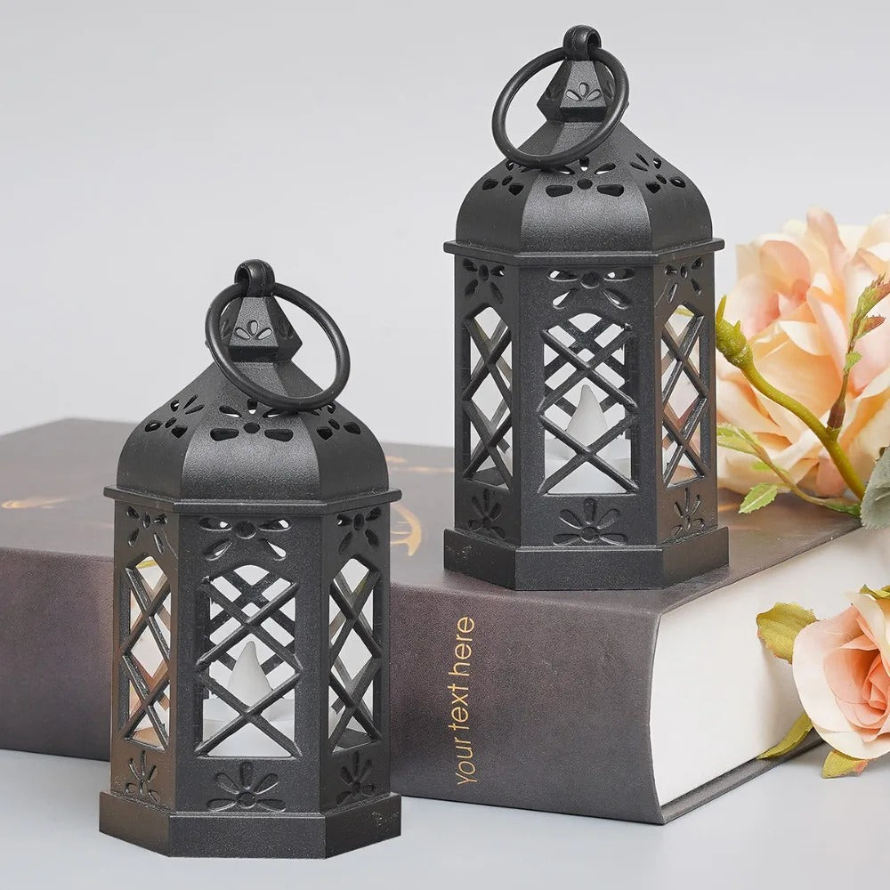 Antique Black Hexagonal LED Candle Lamp – Portable Windproof Decorative Lantern