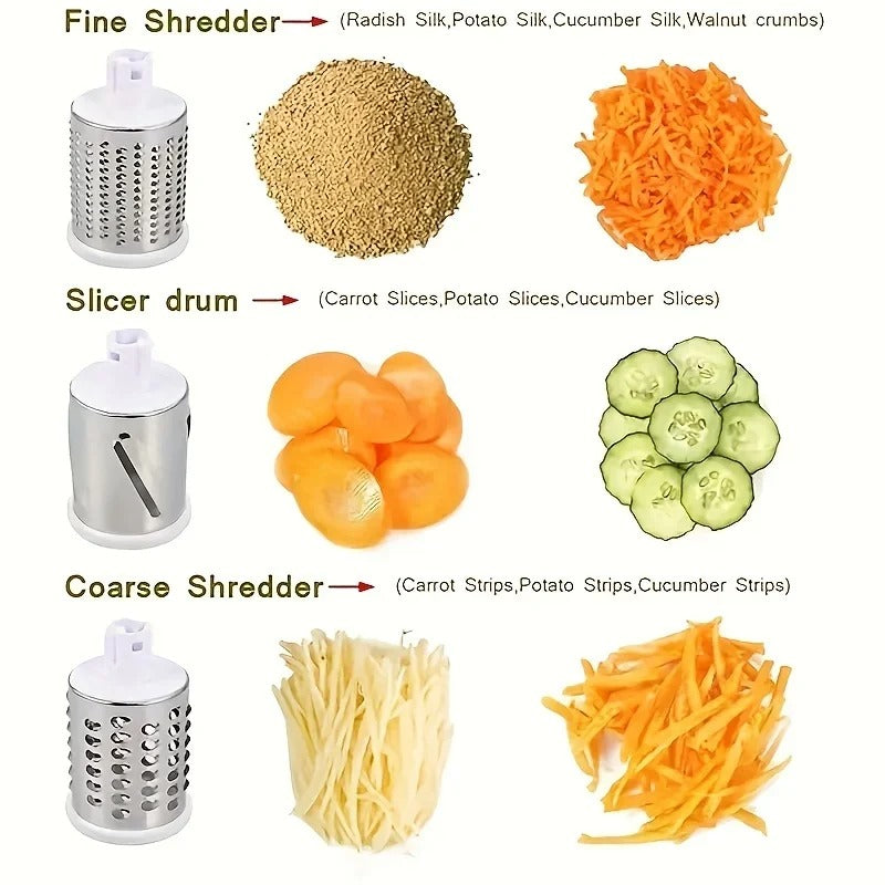3-in-1 Drum Grater – Manual Vegetable Cutter, Shredder & Kitchen Gadget