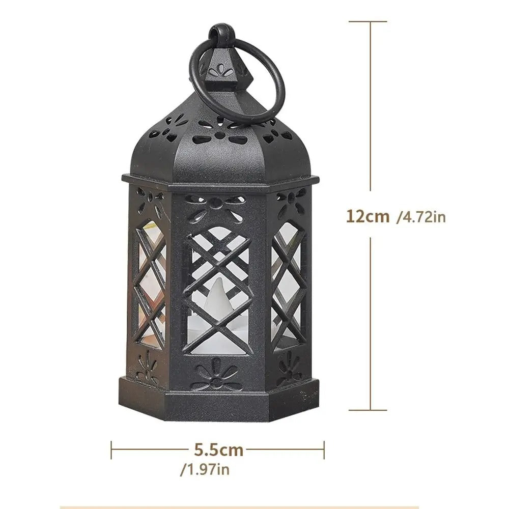 Antique Black Hexagonal LED Candle Lamp – Portable Windproof Decorative Lantern