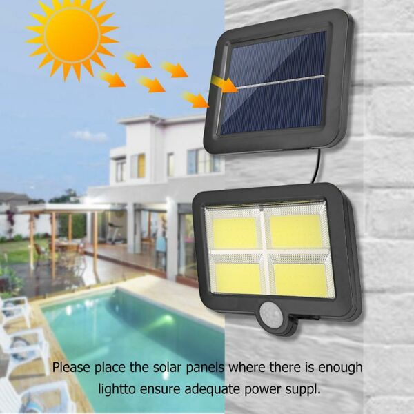 “Solar Street LED Wall Lamp (BK-128-4COB) – Outdoor Sensor Light with Remote Control”