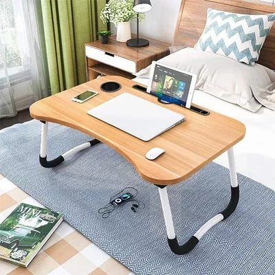 Premium Wooden Foldable Laptop Table | Multi-Functional Bed Tray, Study Desk, Drawing & Reading Stand | Portable Floor Laptop Stand